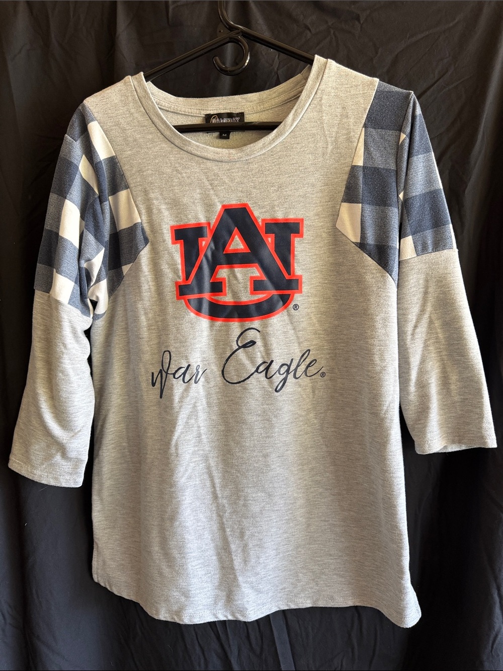 Ameda Gray Long Sleeve Kids Tee with Navy and Orange AU Logo